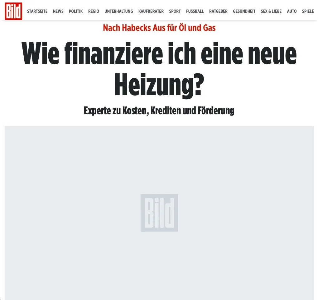 Presseartikel der BILD: „Wie finanziere ich eine neue Heizung?“