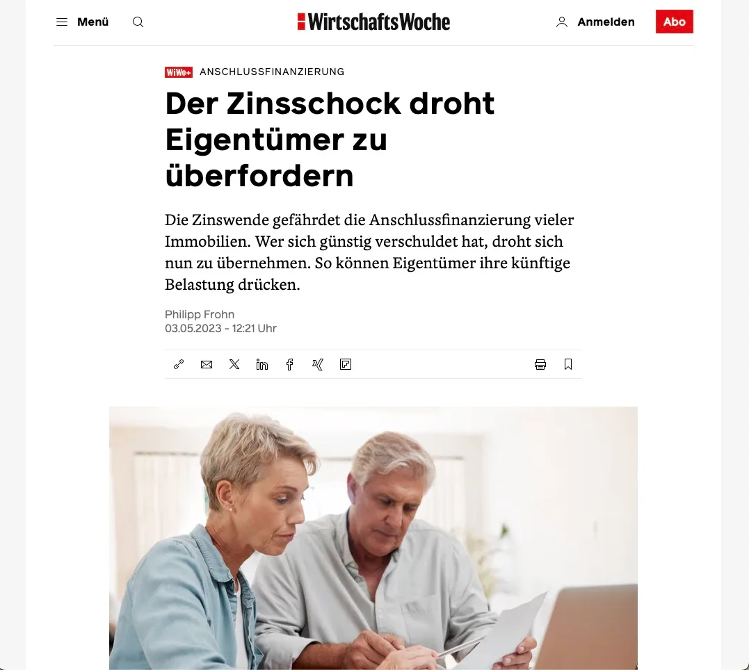 Presseartikel der WirtschaftsWoche zur Anschlussfinanzierung