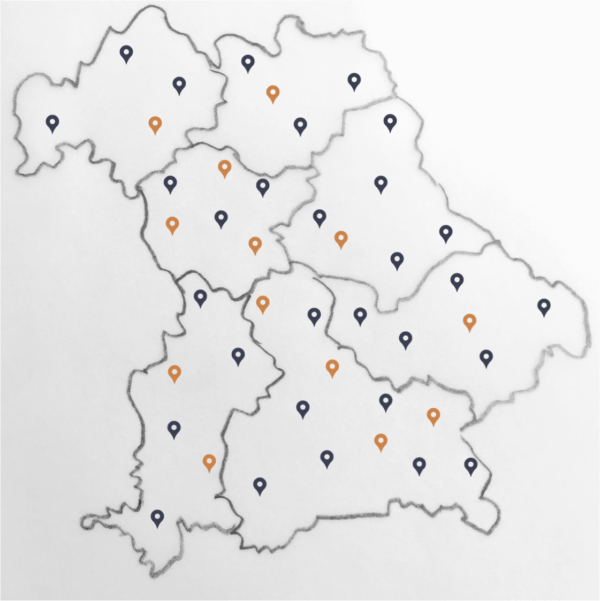 61 Blog_Bankfilialen Grafik: Bayernkarte mit nur noch wenigen Bankfilialen